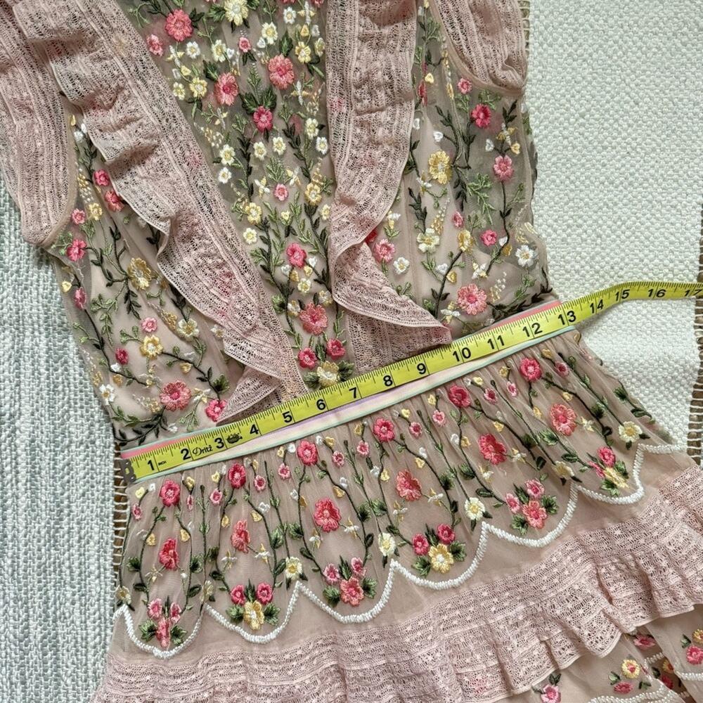 Needle & Thread Lattice Rose Embroidered Frill Sleeveless Mini Dress Women’s 2 - Picture 12 of 15
